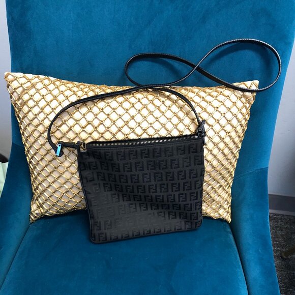 FENDI Zucca Black Leather and Nylon Gun Metal Hardware Bag w COA - Picture 1 of 13